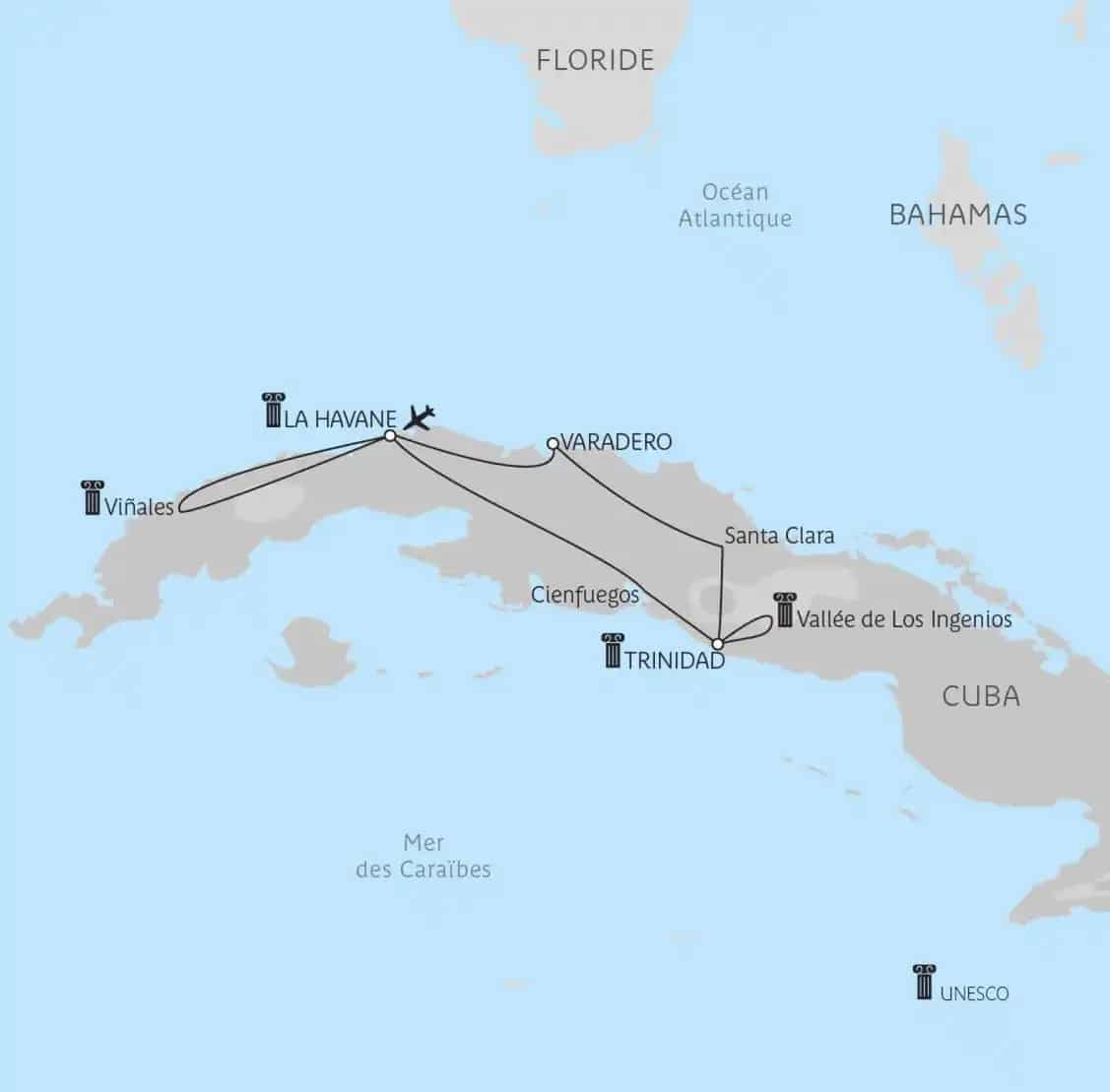 http://Carte%20du%20circuit%20touristique%20à%20Cuba%20reliant%20La%20Havane,%20Varadero,%20Trinidad,%20Viñales%20et%20Cienfuegos