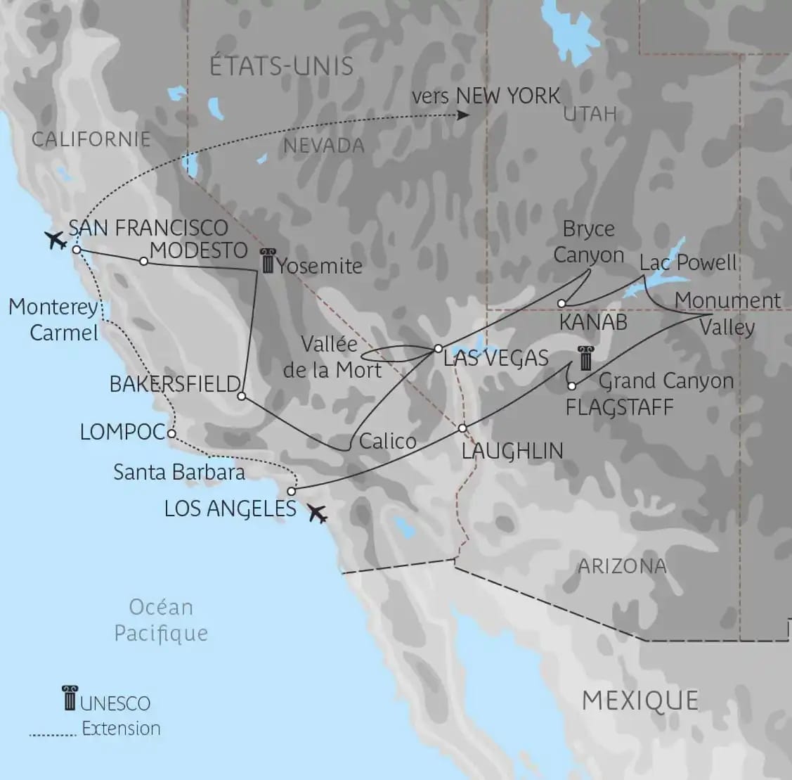http://Carte%20du%20circuit%20touristique%20dans%20l’Ouest%20américain%20incluant%20Californie,%20Nevada,%20Arizona%20et%20Utah