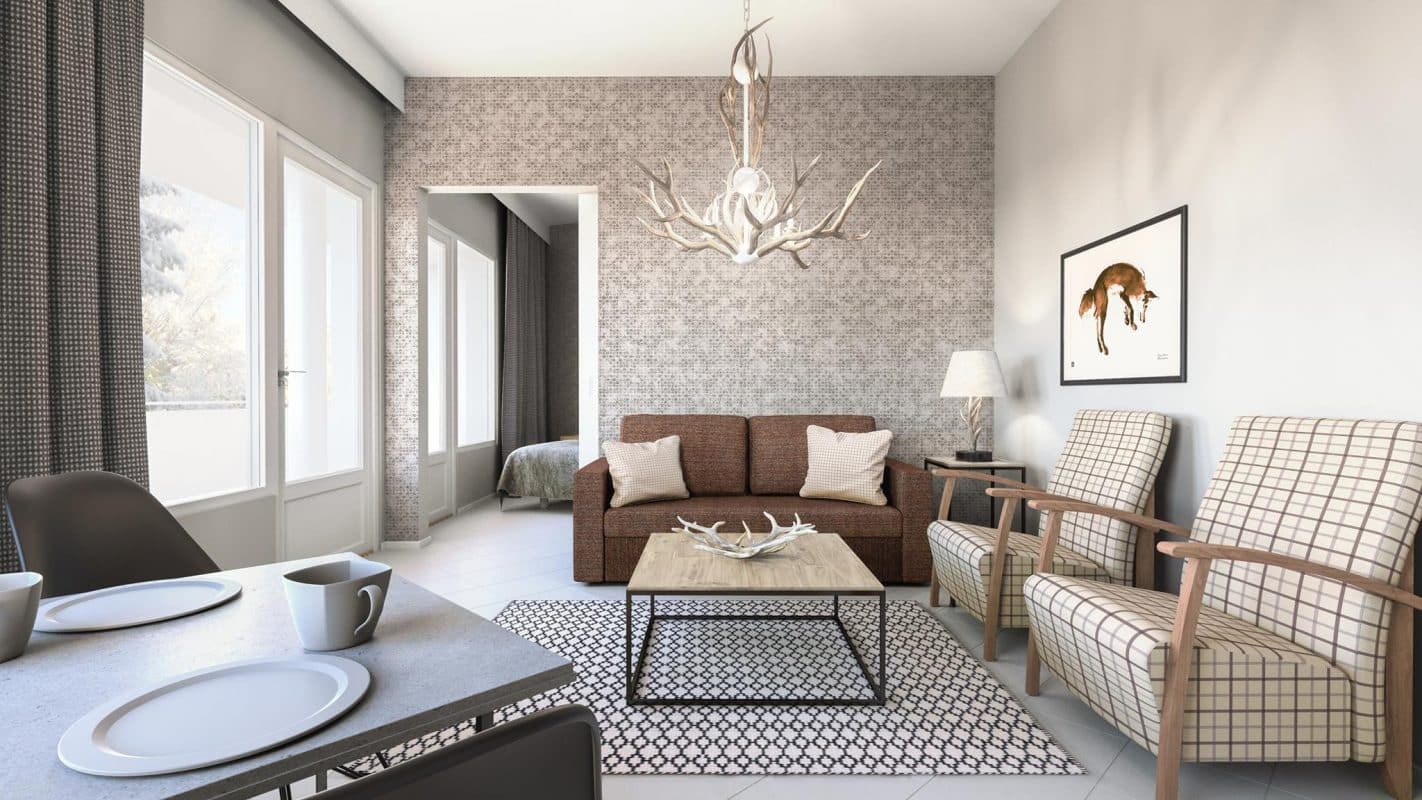 http://Salon%20d’un%20appartement%20de%20montagne%20décoré%20dans%20un%20style%20scandinave%20contemporain