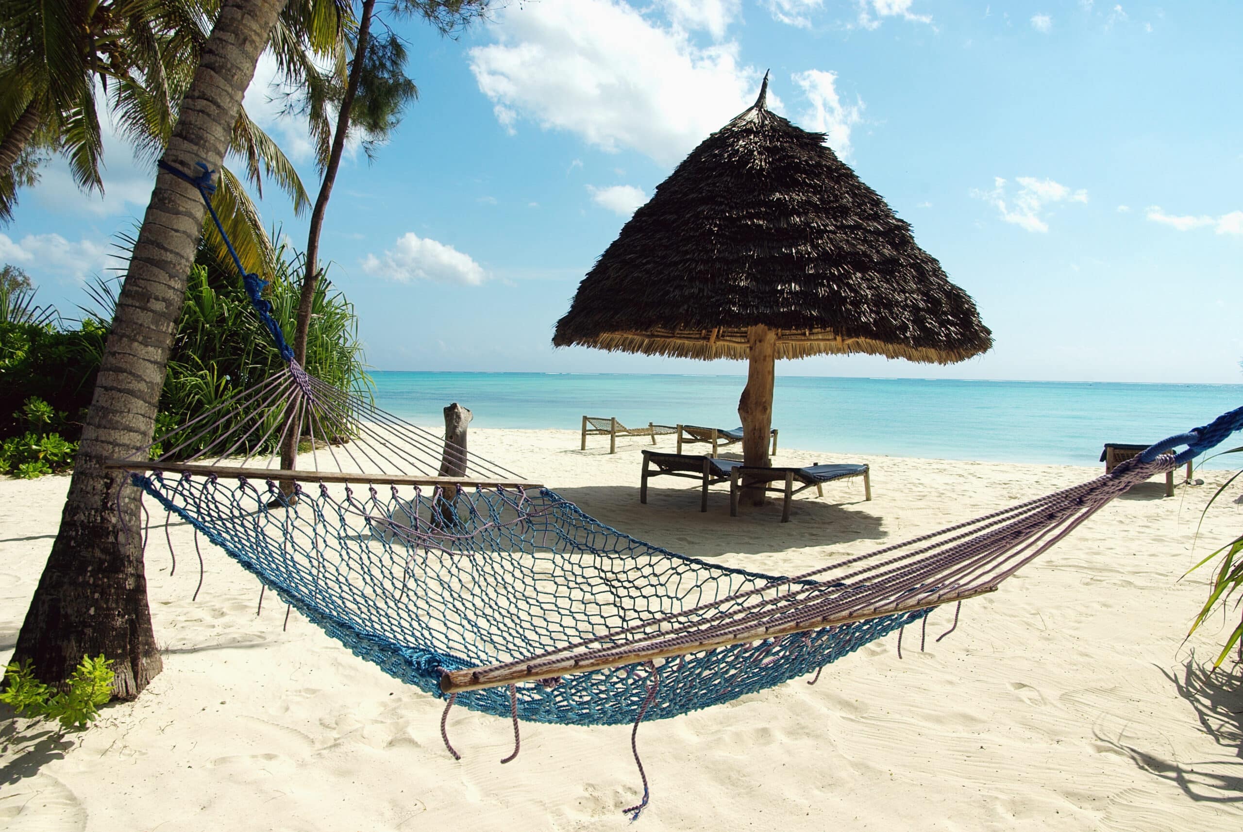 http://Hamac%20suspendu%20entre%20deux%20palmiers%20face%20à%20une%20paillote%20sur%20une%20plage%20de%20Zanzibar