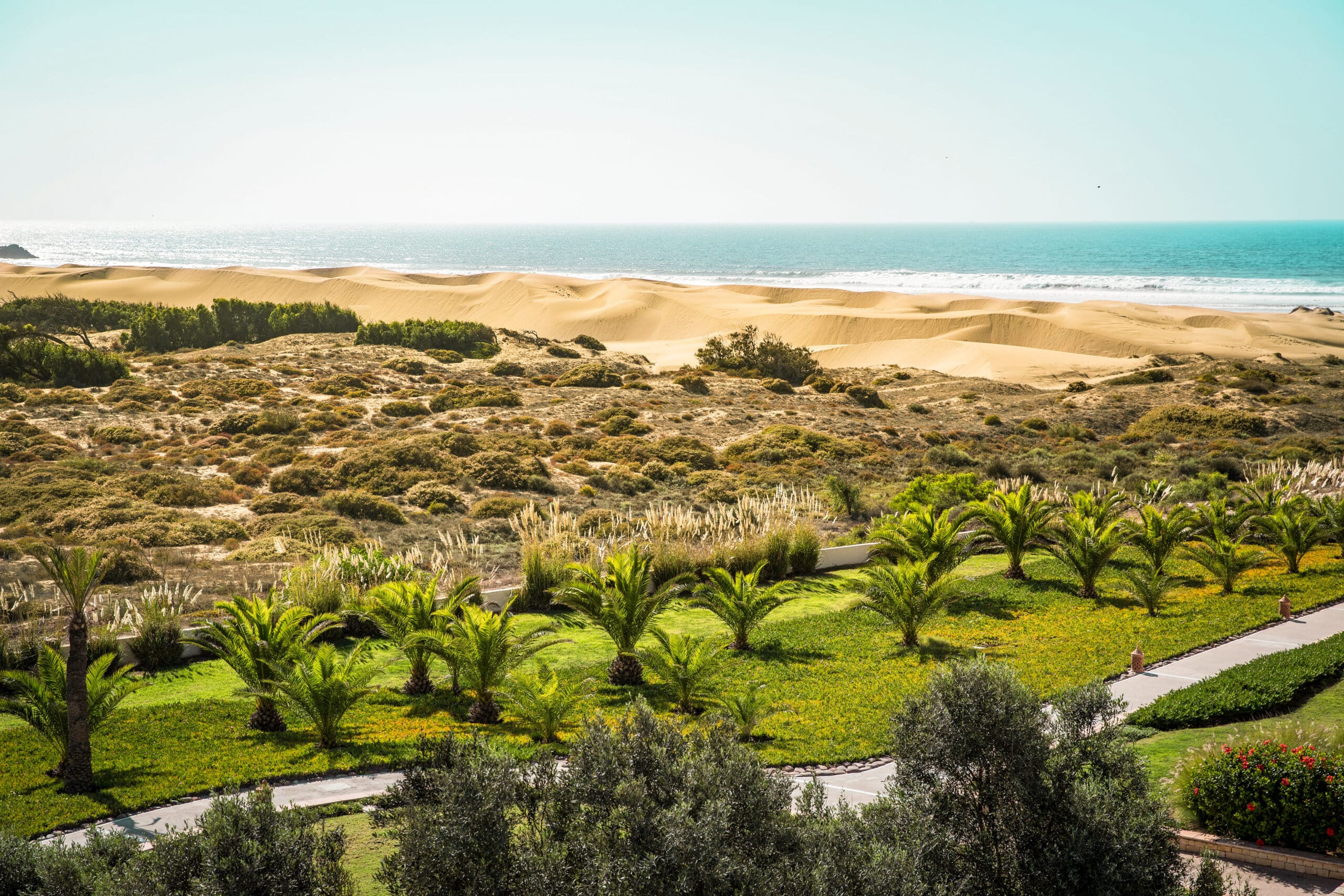 http://Vue%20panoramique%20sur%20les%20dunes%20dorées%20avec%20l’océan%20Atlantique%20à%20l’horizon.