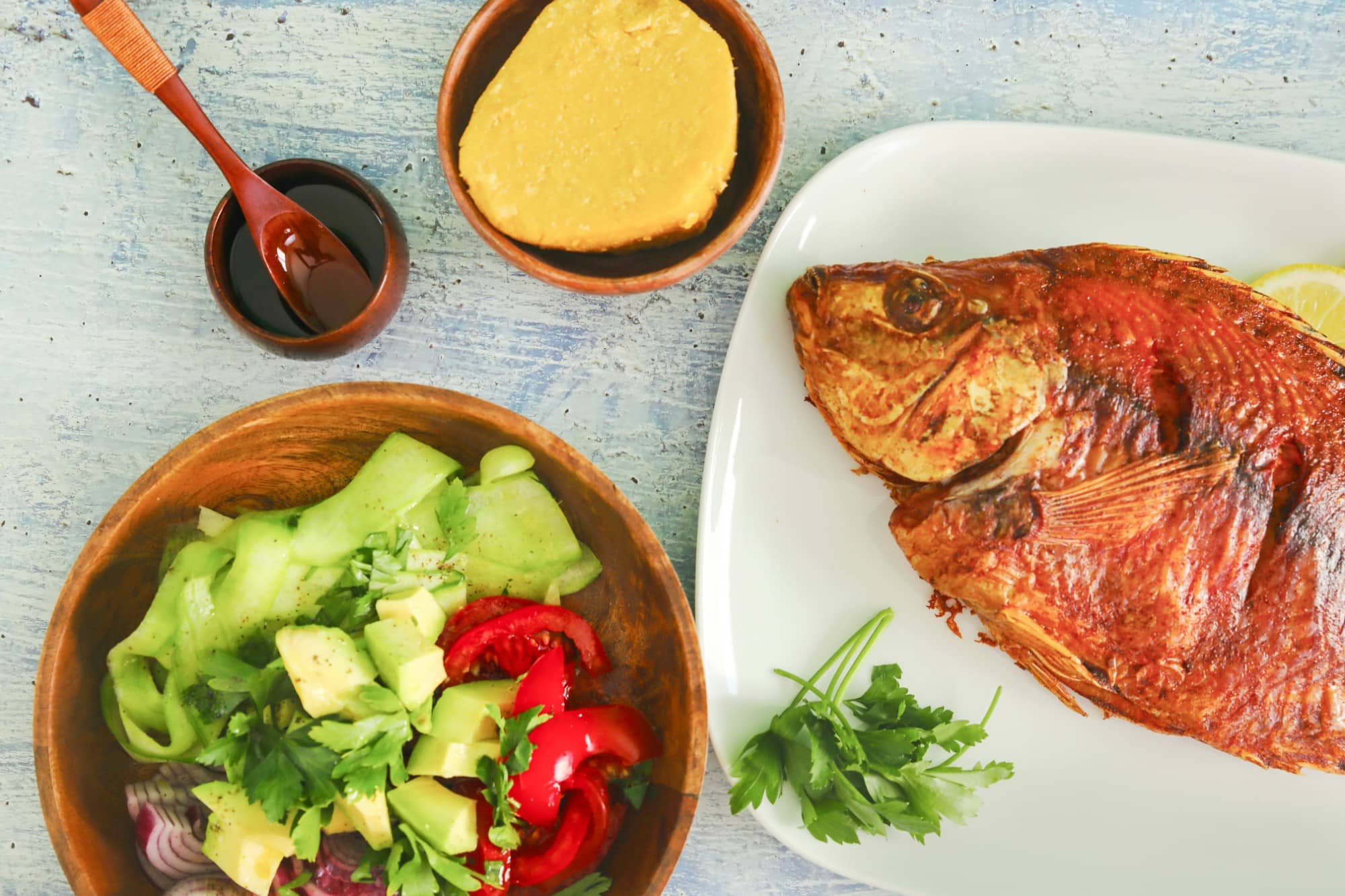 Kenyan Kachumbari Salad with Fish and Ugali