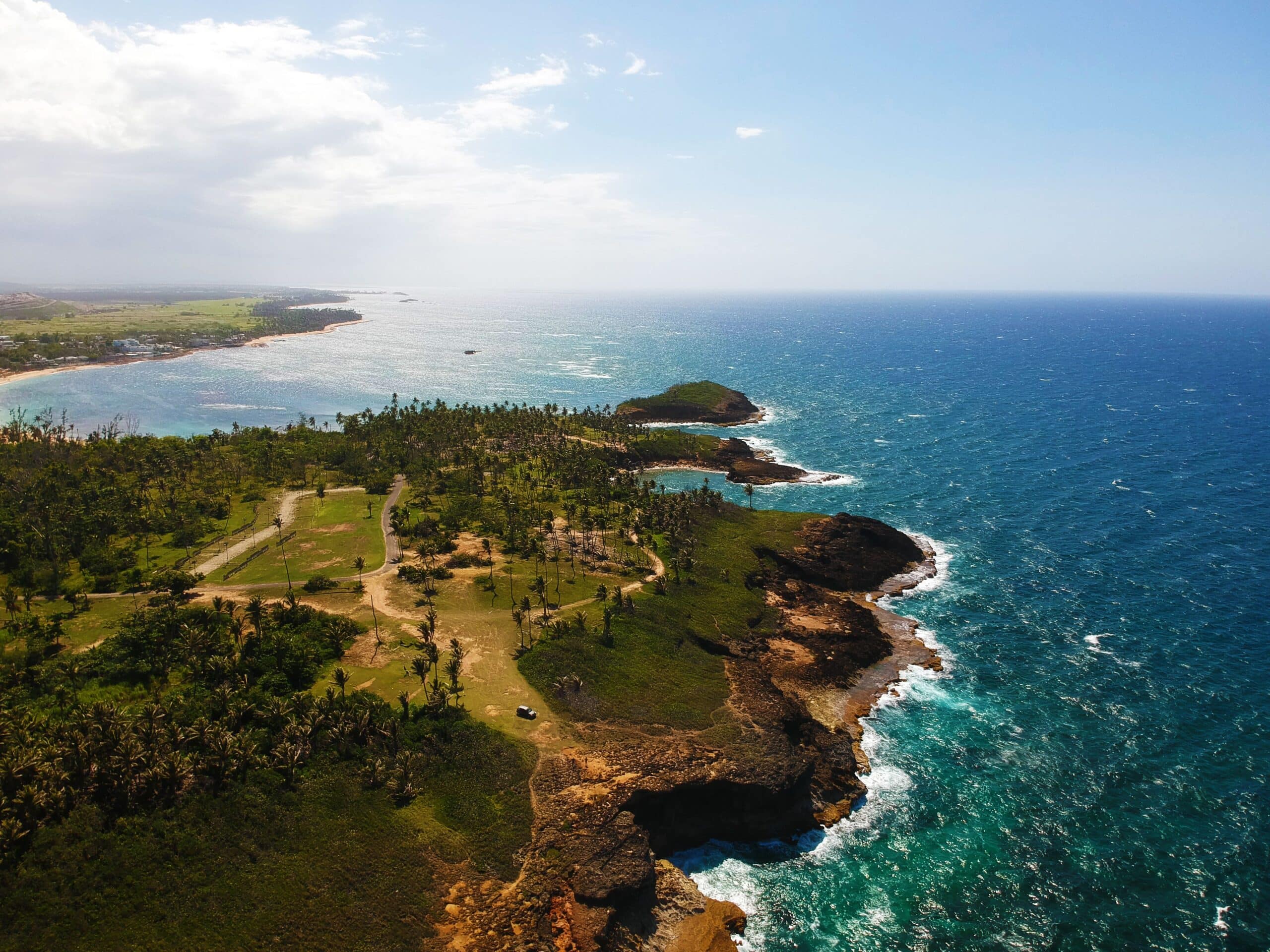 http://Vue%20aérienne%20d'une%20côte%20sauvage%20bordée%20de%20palmiers%20et%20de%20falaises%20sur%20la%20côte%20de%20la%20République%20dominicaine.